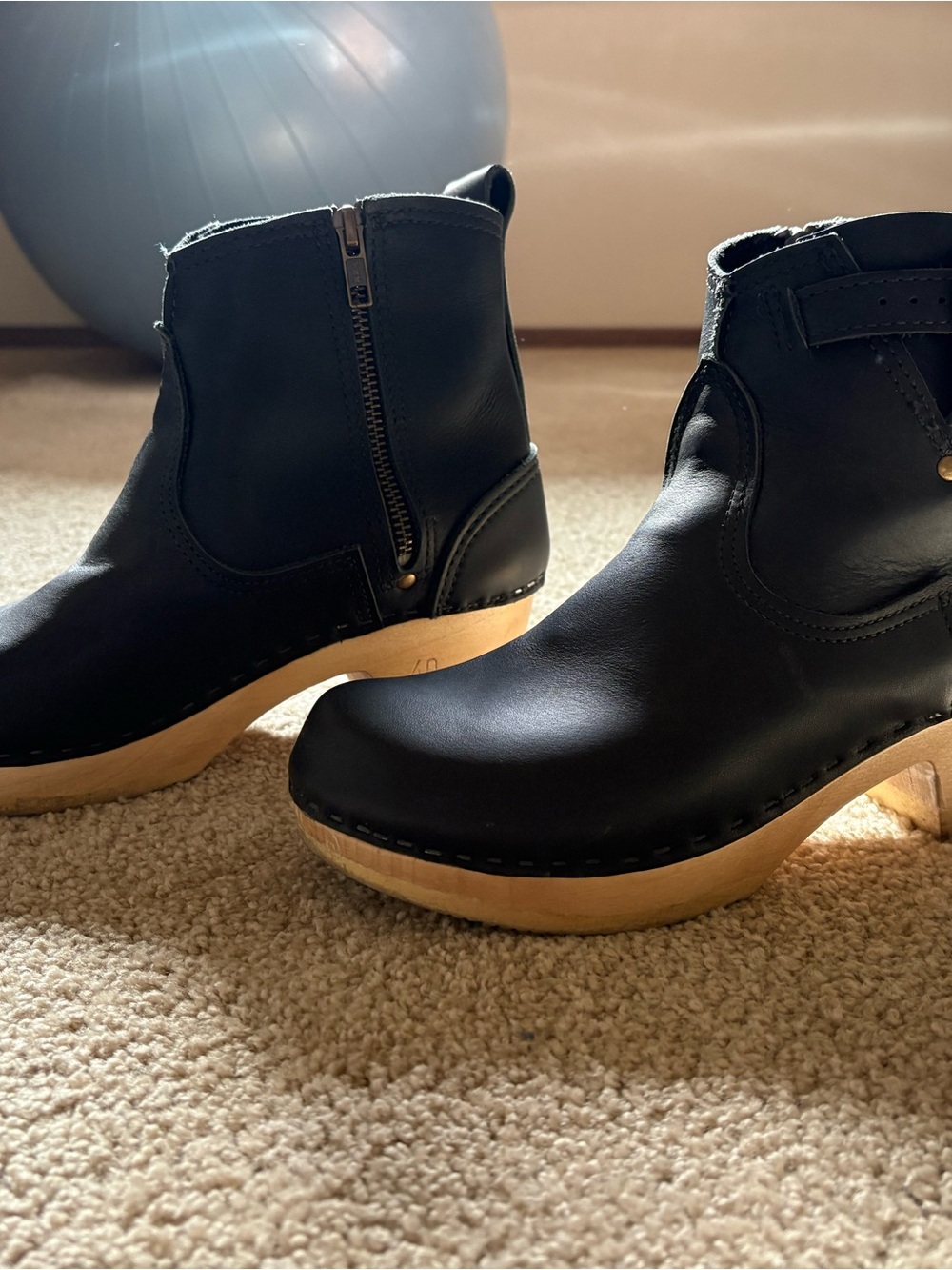 No. 6 Black Leather Clog Mid Heel